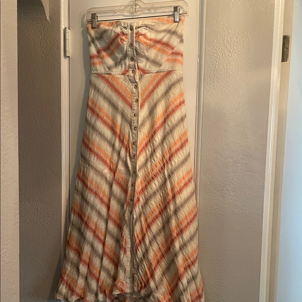 Free People Striped Orange and White Button-Down strapless dress
